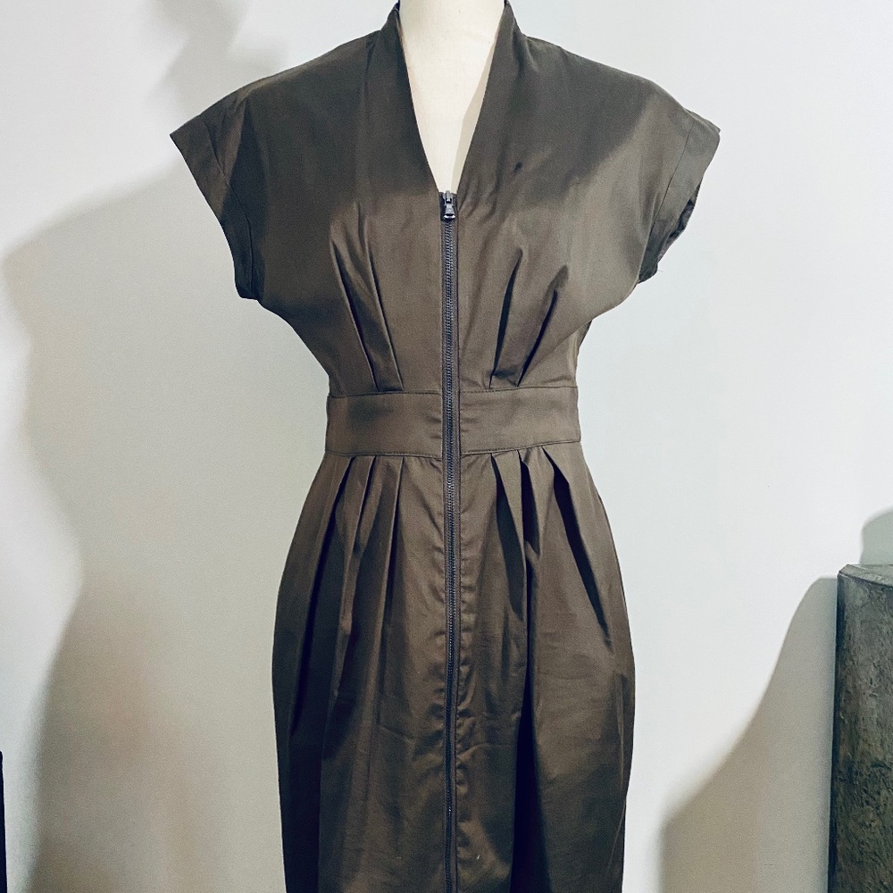 Kenneth Cole brown cotton zip up mini dress, size 2